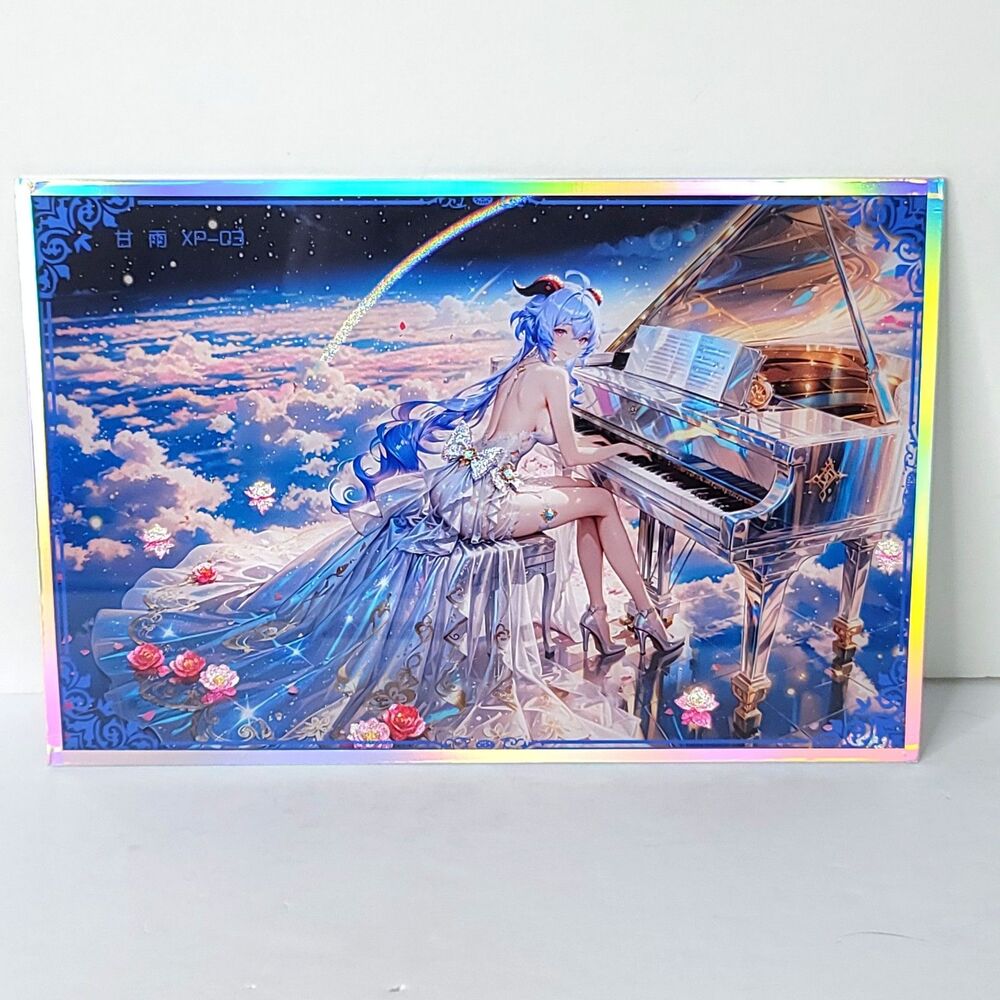 Ganyu Piano Holo Roses Waifu Card Anime Girl Wall Art Oversized Board A5